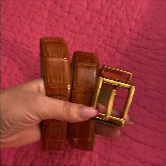 David Eden Brown Crocodile skin Belt with Gold Buckle, L 42 inch main image 4